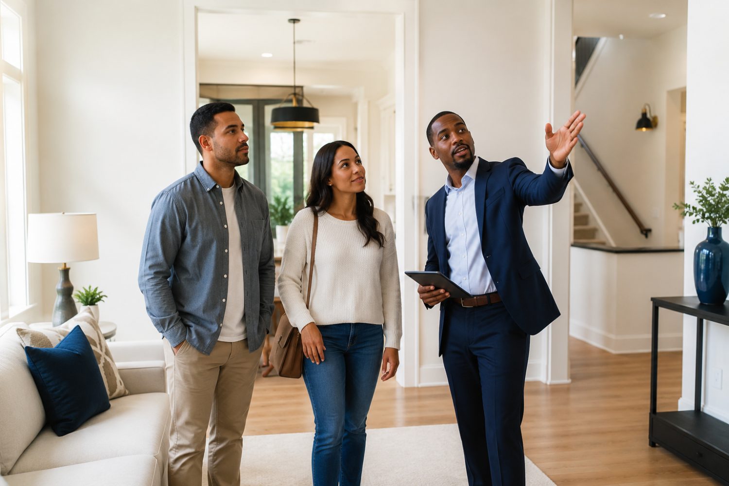 A couple viewing a home with their local real estate agent